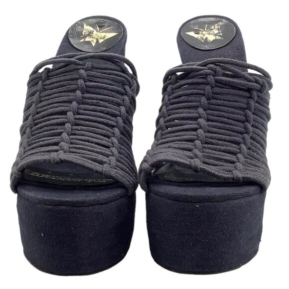 TRUE VINTAGE 70s Macrame Caged Platform Sandals Chunky Heel Coruna's by Noble - Picture 2 of 11